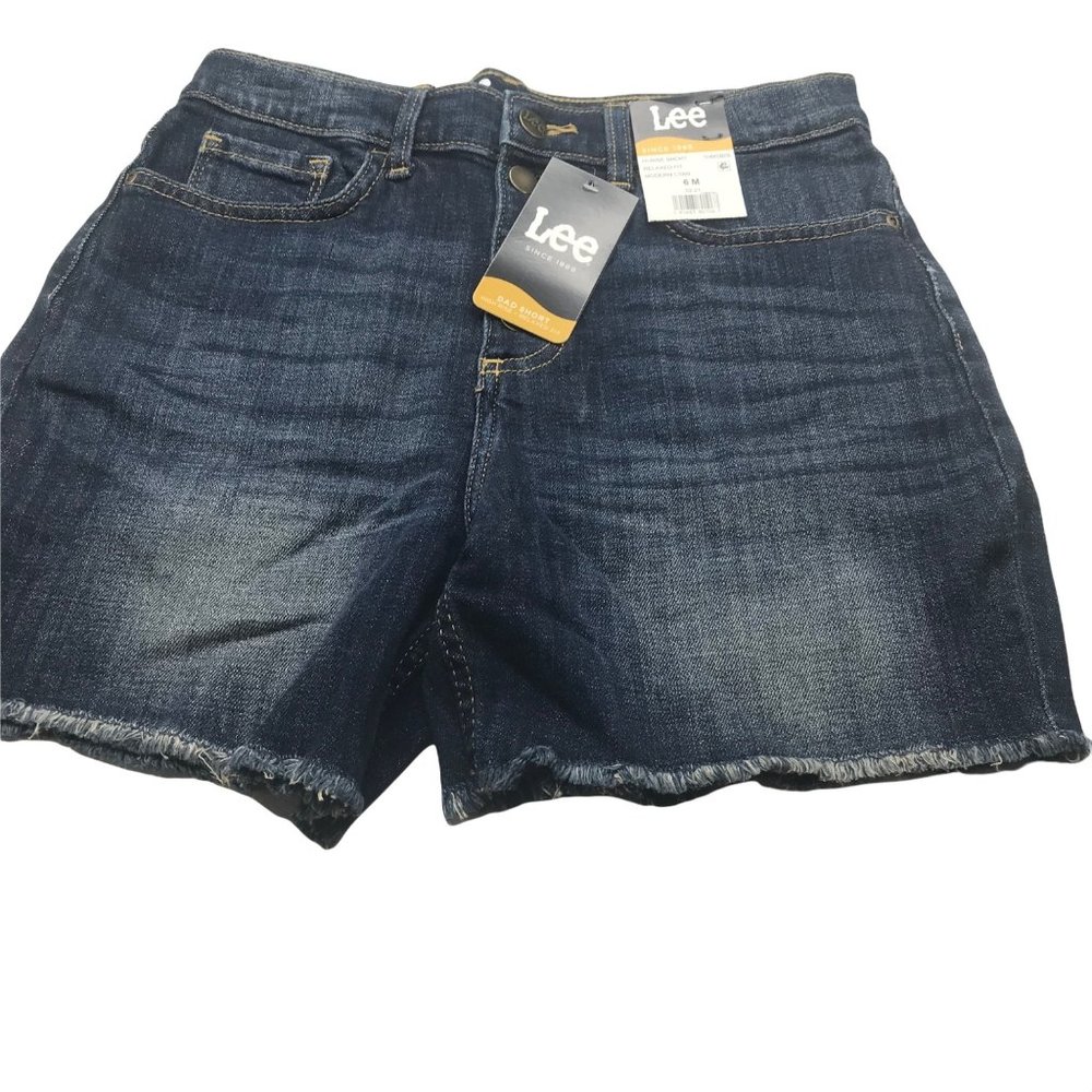 Lee Women's 6M Hi-Rise Relaxed Fit Modern Cyan Dad Short Blue Denim Jean New
